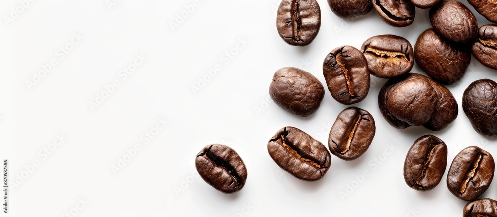 Poster Coffee beans displayed with copy space image against a white background.