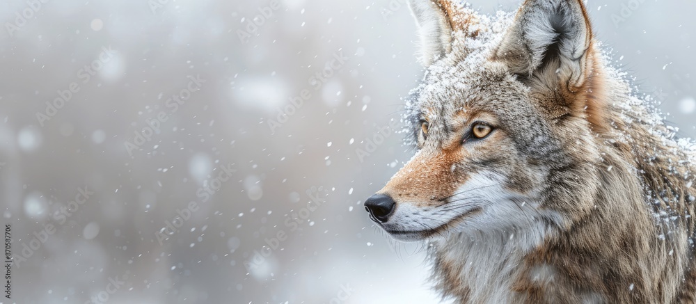 Poster Coyote staring into the distance in a close-up copy space image.