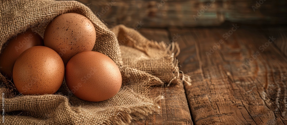 Aufkleber Egg displayed on a rustic burlap sack with copy space image.