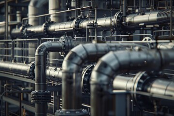 Dive into the world of energy refinement with studio isolate shots showcasing industrial pipelines in a refinery, critical for the efficient processing of gas and oil for industrial use.