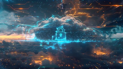 Obraz premium Secure Cloud Computing with Padlock Symbol.