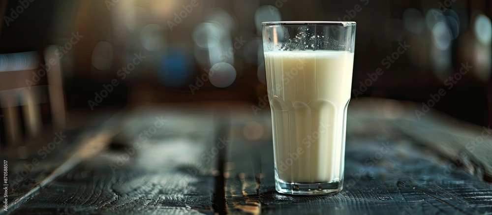 Aufkleber Close-up image of a glass of fresh milk on a dark background with selective focus and copy space image.