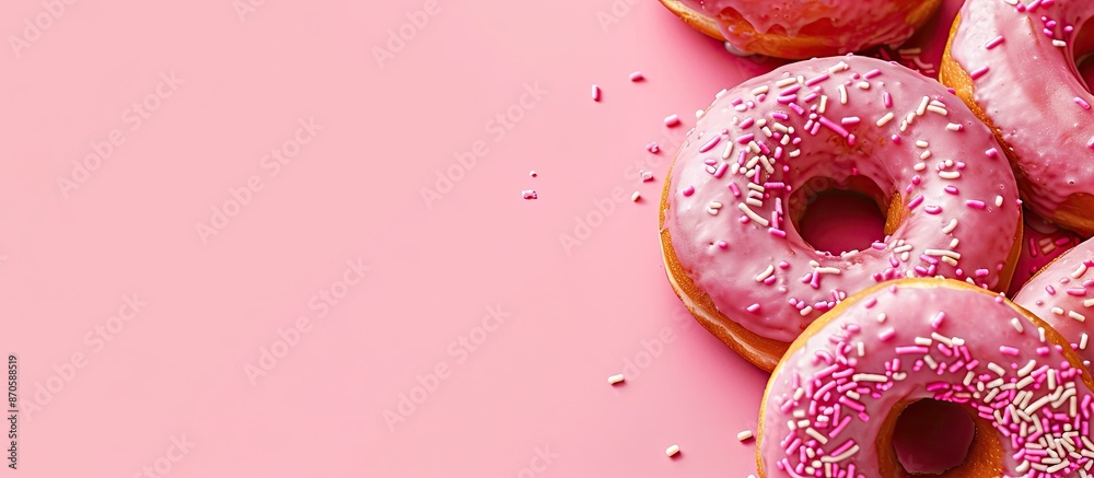 Aufkleber close-up of tasty glazed donuts on colorful background with copy space image.
