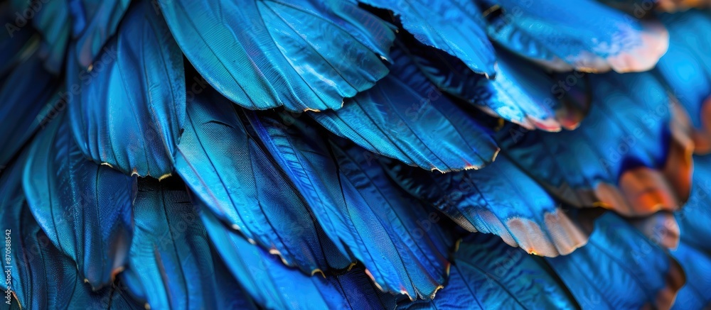 Poster Close-up image of Ulysses butterfly wings with a unique texture creating a background suitable for copy space with a selective focus.
