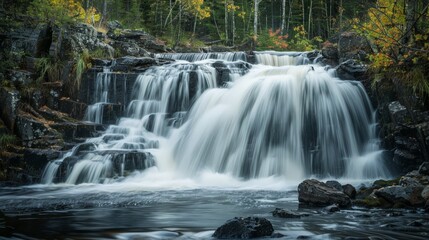 Fototapeta premium Photographers capture the waterfall's beauty in still frames, freezing its dynamic motion for eternity.