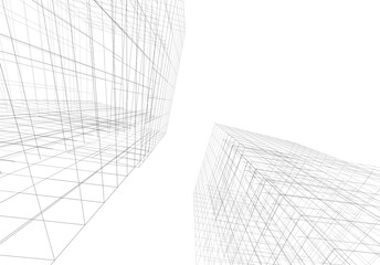 Modern architecture building 3d drawing