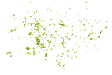 Chopped dry parsley leaves, pile isolated on white background, top view