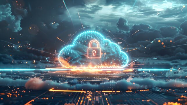 Cloud Security Concept with Locked Padlock