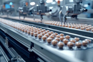 Fototapeta premium Explore the stringent quality standards of drug production with studio isolate shots showcasing the medicine tablet production line.
