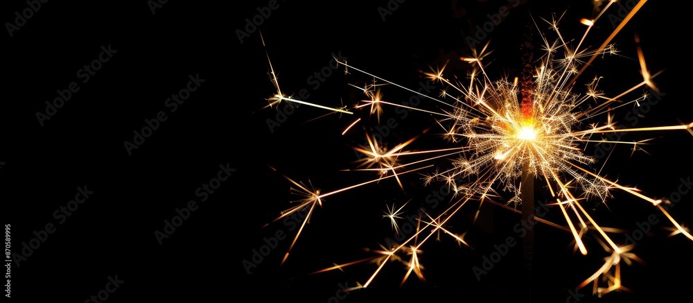 Poster close-up of a burning sparkler firework against a black background with copy space image.