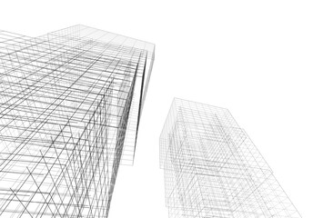 Modern architecture building 3d drawing