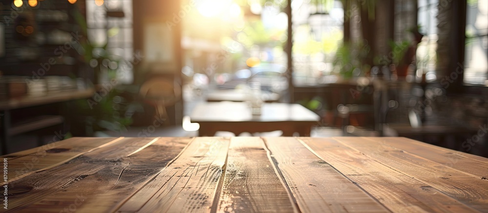 Aufkleber Blurry cafe background with an empty desktop, ideal for montage concept with copy space image.