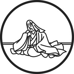 線画円形シンプル百人一首　蟬丸
