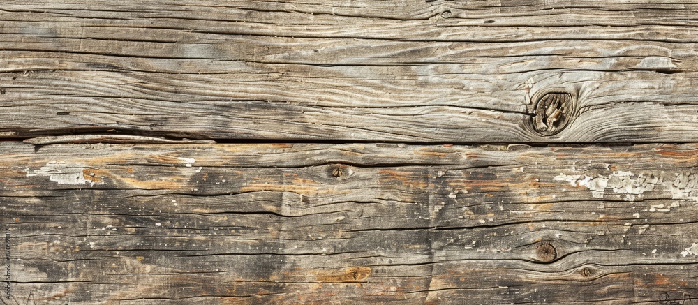 Poster Background texture of aged timber showing intricate wood grain patterns and a faded, bleached surface; suitable for copy space image.