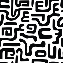 Seamless pattern, abstract doodles, curls, maze, vector background	