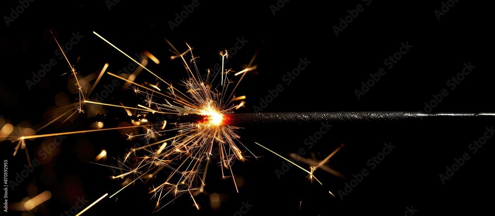 Poster Close-up of a burning sparkler firework against a black background with copy space image.