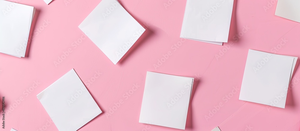 Poster Close-up view of blank white sticky notes with copy space image set against a pink background.