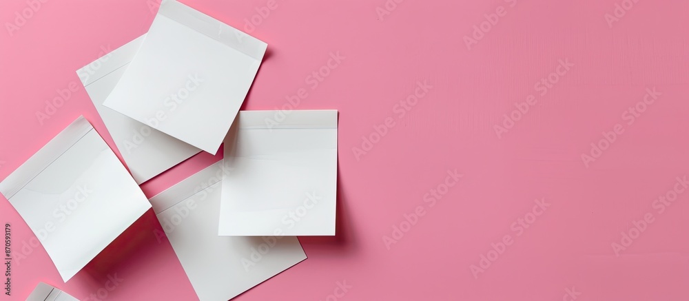 Aufkleber Close-up view of blank white sticky notes with copy space image set against a pink background.