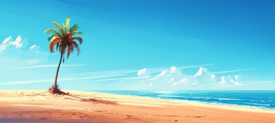 Fototapeta premium A coconut tree at sand beach. Summer vacation nature landscape. Generative AI technology. 