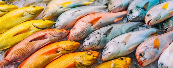 Obraz premium Colorful fish arranged on ice in market