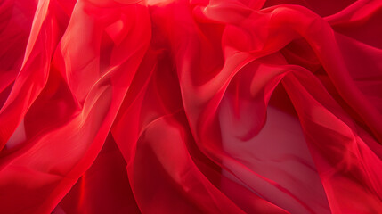 Fototapeta premium Vibrant red draped chiffon fabric, highlighting light and airy texture. Perfect for summer clothing promotions.