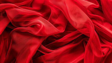 Vibrant red chiffon fabric showcasing light and flowing texture. Great for summer clothing ads.

