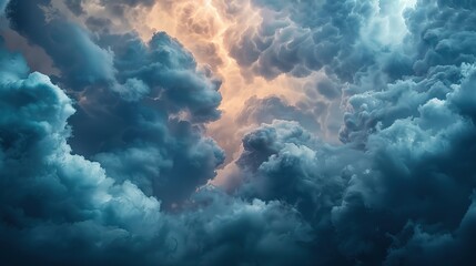 Naklejka premium Majestic Stormy Sky with Dark Clouds and Sunlight Breaking Through - Nature's Power and Beauty