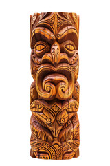 A traditional Polynesian style wooden carved idol isolated on transparent background, PNG with transparent background, front view
