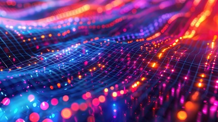 Fototapeta premium Digital Futurism - Vibrant Pixelated Neon Lights Abstract Background