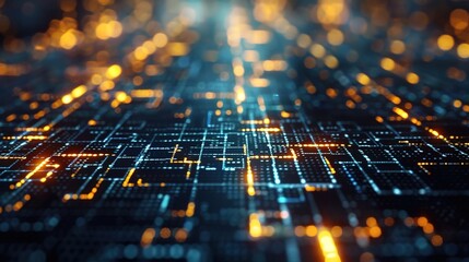 Digital Innovation Grid - Futuristic Metallic Background with Glowing Technology Accents