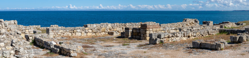 Panorama of the ruins of the ancient city of Chersonesos. Sevastopol, Crimea