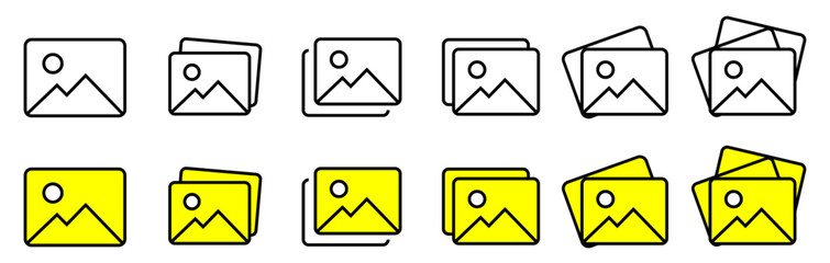 Gallery icon vector set, photo album icon, image picture symbol. Thin line gallery photo outline icons for web and mobile apps. Editable stroke