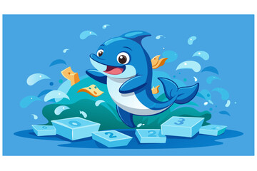 a-bubbly-dolphin-mascot-splashing-in-a-pool illustration  