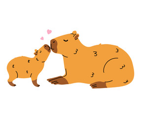Capybara Mother Kissing Baby sweet kiss