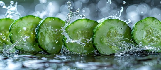 Cucumber Slices Splashing in Water