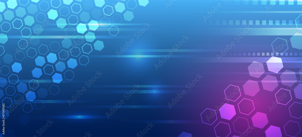 Poster Abstract hexagons, futuristic concept. Data transfer and protection, internet communication on a blue background. High computer technology design. Modern science vector presentation.