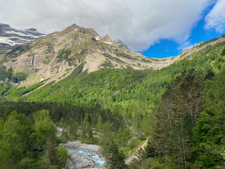 Obraz premium Panoramic view of pyrenees mountains in France during spring season