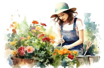 Fototapeta premium PNG Woman doing her garden gardening outdoors flower