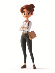 Accountant female wearing accountant uniform, Full body character, 3D render illustration, Clip art, business, isolated on white background