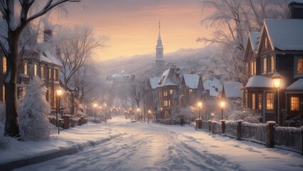 Obraz premium Fairytale snowy city at Christmas