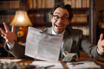 Delighted Real Estate Agent Holding Contract in Office