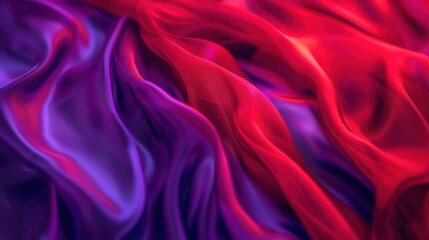 Obraz premium Luxurious purple and red silk fabric elegantly draped, creating a rich and dynamic background with a smooth texture and vibrant colors.