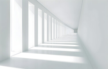 White abstract tunnel. White building space corridor. Modern minimalistic white corridor.	
