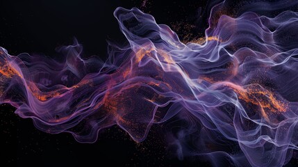 Obraz premium A digital art piece of abstract waves and lines forming complex patterns in a black background.