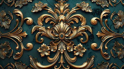 An opulent baroque template featuring intricate floral patterns in teal and bronze, showcasing...