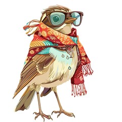 Warbler Bohemian fashion cartoon isolated whitebackground
