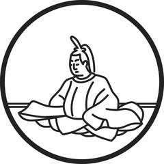 線画円形シンプル百人一首　貞信公