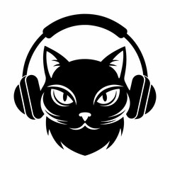 cat head in headphones silhouette illustration