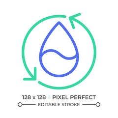 Reusing water two color line icon. Water management. Reclaimed water. Circular economy. Renewable resource bicolor outline symbol. Duotone linear pictogram. Isolated illustration. Editable stroke