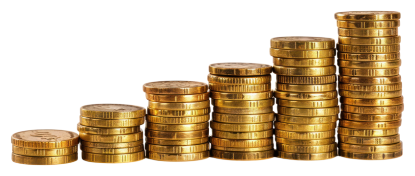 PNG Stacked gold coins increasing wealth